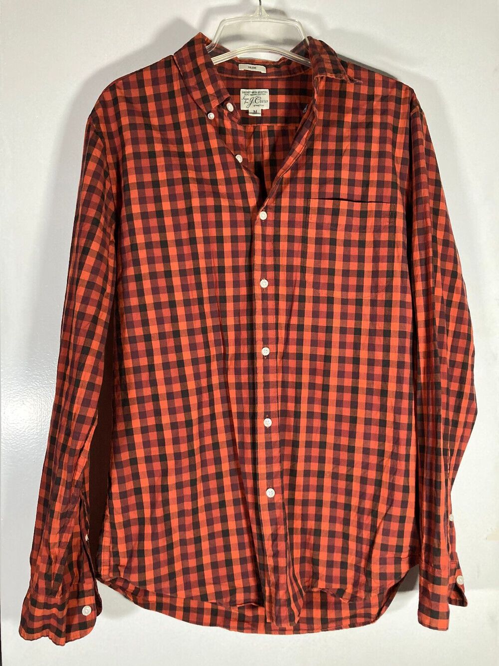 J. CREW Organic Cotton • Red Plaid Long Sleeve Button Down Shirt, Slim (M)